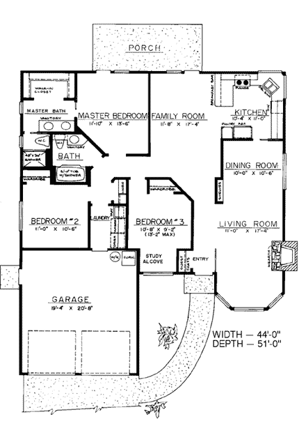 One-Story, Ranch House Plan 91351 with 3 Beds, 2 Baths, 2 Car Garage First Level Plan