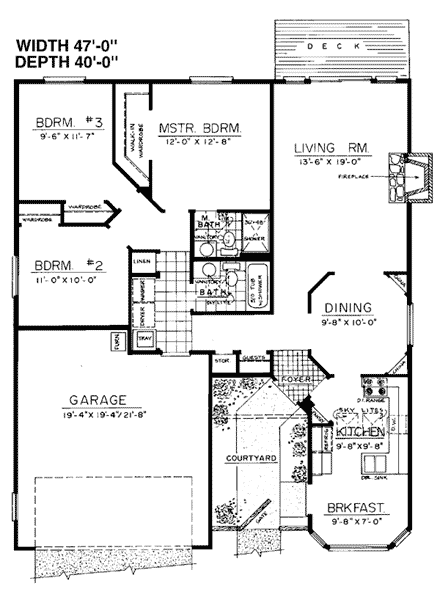Southwest House Plan 91352 with 3 Beds, 2 Baths First Level Plan