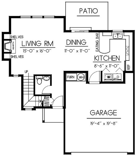 Craftsman, Narrow Lot House Plan 91607 with 3 Beds, 3 Baths, 2 Car Garage First Level Plan