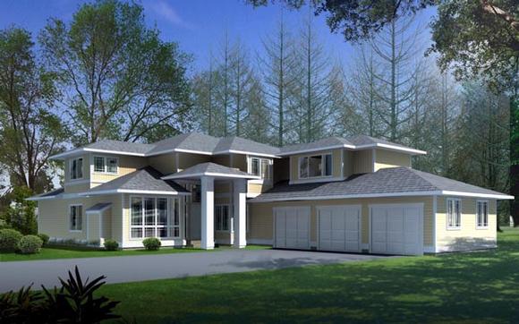 Contemporary, Prairie, Southwest House Plan 91608 with 4 Beds, 3 Baths, 3 Car Garage Elevation