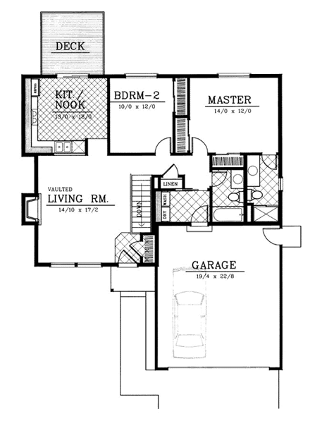One-Story, Ranch House Plan 91612 with 2 Beds, 2 Baths, 2 Car Garage First Level Plan