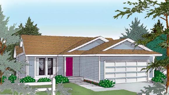 One-Story, Ranch House Plan 91612 with 2 Beds, 2 Baths, 2 Car Garage Elevation