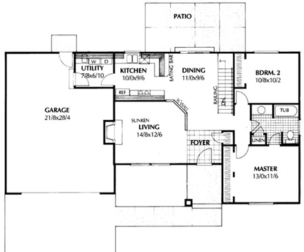 One-Story, Ranch, Southwest House Plan 91642 with 2 Beds, 1 Baths, 2 Car Garage First Level Plan