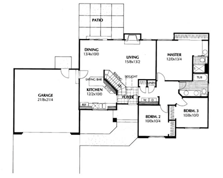 Contemporary, Prairie, Southwest House Plan 91649 with 3 Beds, 2 Baths, 2 Car Garage First Level Plan