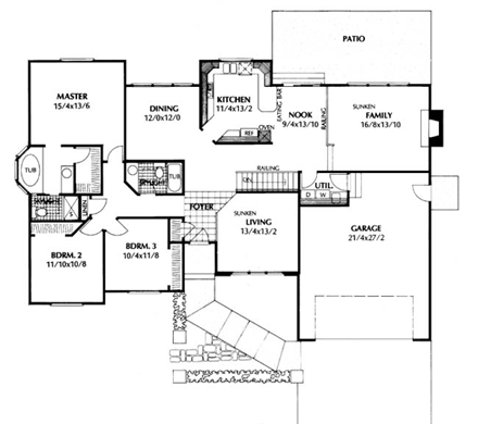Contemporary, Prairie, Southwest House Plan 91655 with 3 Beds, 2 Baths, 2 Car Garage First Level Plan