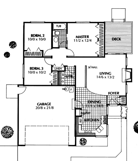 Contemporary, One-Story, Traditional House Plan 91666 with 3 Beds, 1 Baths, 2 Car Garage First Level Plan