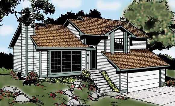 Contemporary, Narrow Lot, Traditional House Plan 91673 with 3 Beds, 2 Baths, 2 Car Garage Elevation