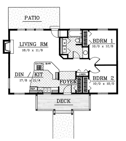 Cabin, Country, One-Story, Ranch House Plan 91691 with 2 Beds, 1 Baths First Level Plan