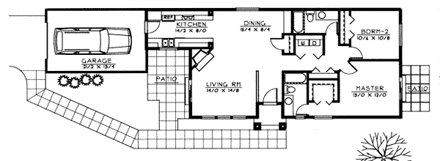Contemporary, One-Story, Ranch, Traditional House Plan 91692 with 2 Beds, 2 Baths, 1 Car Garage First Level Plan