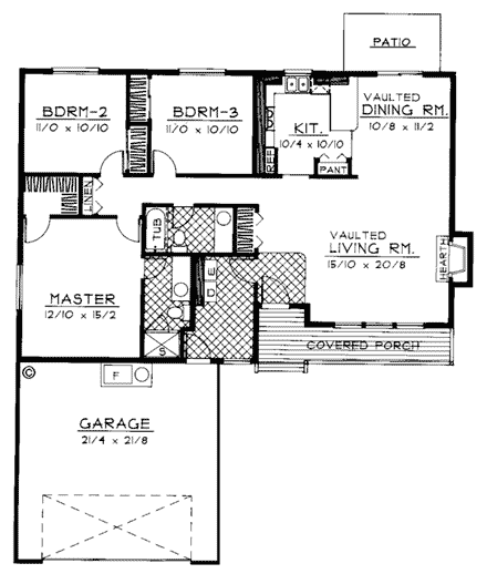 One-Story, Ranch, Traditional House Plan 91807 with 3 Beds, 2 Baths, 2 Car Garage First Level Plan