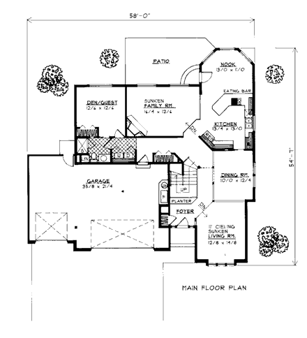 Traditional House Plan 91813 with 5 Beds, 3 Baths, 3 Car Garage First Level Plan