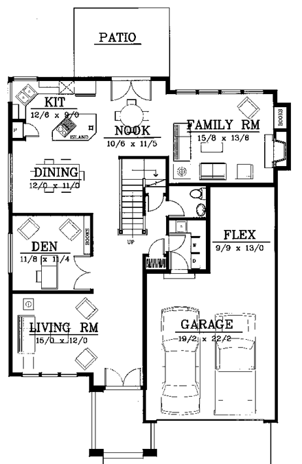 Contemporary, Prairie House Plan 91819 with 3 Beds, 3 Baths, 3 Car Garage First Level Plan