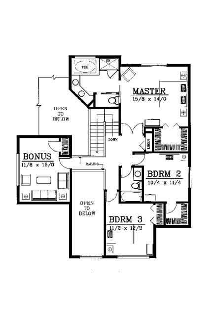 Contemporary, Prairie House Plan 91819 with 3 Beds, 3 Baths, 3 Car Garage Second Level Plan