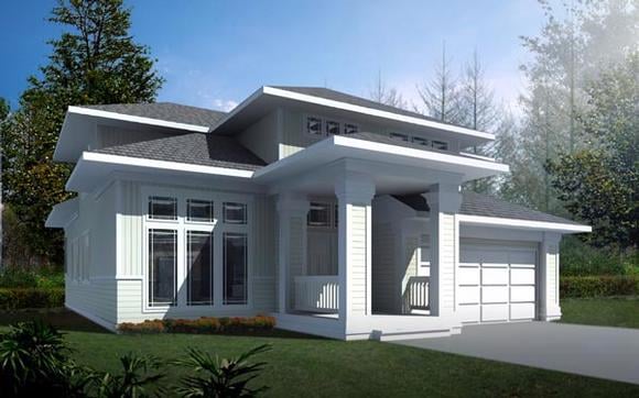 Contemporary, Prairie House Plan 91819 with 3 Beds, 3 Baths, 3 Car Garage Elevation