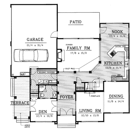 Bungalow, Traditional House Plan 91824 with 4 Beds, 3 Baths, 3 Car Garage First Level Plan