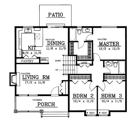 Bungalow, Country, Craftsman House Plan 91839 with 3 Beds, 2 Baths First Level Plan