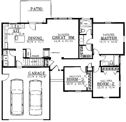 Country, One-Story, Traditional House Plan 91847 with 3 Beds, 2 Baths, 2 Car Garage First Level Plan