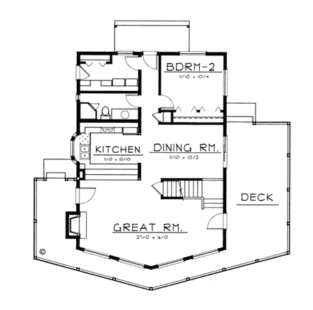 Contemporary House Plan 91851 with 2 Beds, 2 Baths First Level Plan