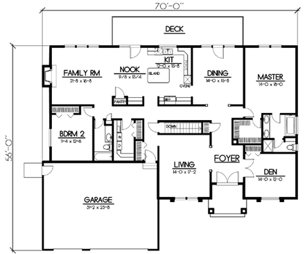 Mediterranean, One-Story House Plan 91882 with 4 Beds, 4 Baths, 3 Car Garage First Level Plan