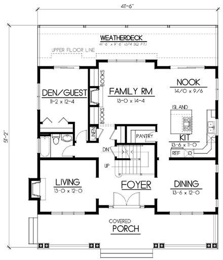 Bungalow, Craftsman House Plan 91885 with 5 Beds, 3 Baths, 4 Car Garage First Level Plan
