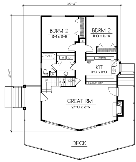 Contemporary, Narrow Lot House Plan 91886 with 3 Beds, 3 Baths First Level Plan