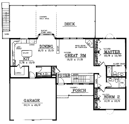 One-Story, Ranch, Traditional House Plan 91891 with 2 Beds, 2 Baths, 2 Car Garage First Level Plan