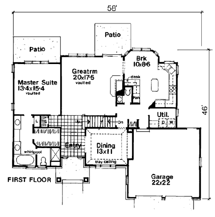 European House Plan 91901 with 4 Beds, 4 Baths, 2 Car Garage First Level Plan