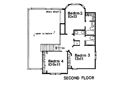 European House Plan 91901 with 4 Beds, 4 Baths, 2 Car Garage Second Level Plan