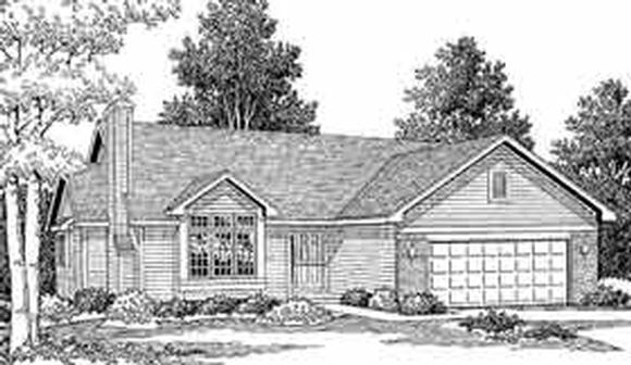 One-Story, Ranch House Plan 92056 with 3 Beds, 2 Baths, 2 Car Garage Elevation