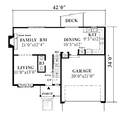 Bungalow, Country House Plan 92060 with 3 Beds, 3 Baths, 2 Car Garage First Level Plan