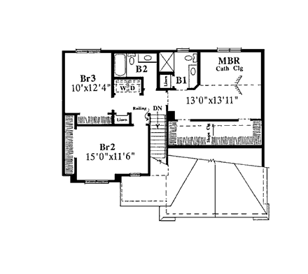 Bungalow, Country House Plan 92060 with 3 Beds, 3 Baths, 2 Car Garage Second Level Plan