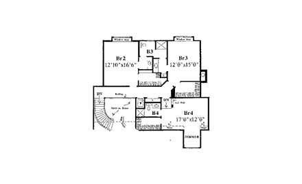 European House Plan 92061 with 4 Beds, 4 Baths, 3 Car Garage Second Level Plan
