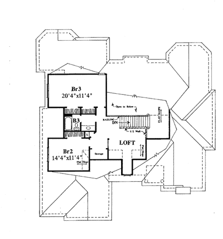 European House Plan 92065 with 4 Beds, 4 Baths, 2 Car Garage Second Level Plan