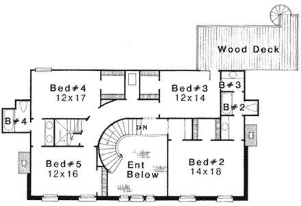 Colonial, French Country House Plan 92201 with 5 Beds, 4 Baths Second Level Plan