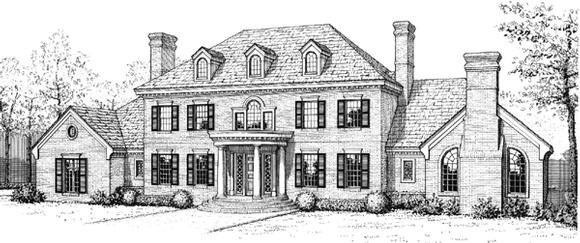 Colonial, French Country House Plan 92201 with 5 Beds, 4 Baths Elevation