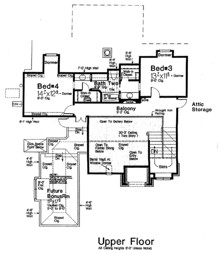 European, French Country House Plan 92212 with 4 Beds, 4 Baths, 3 Car Garage Second Level Plan