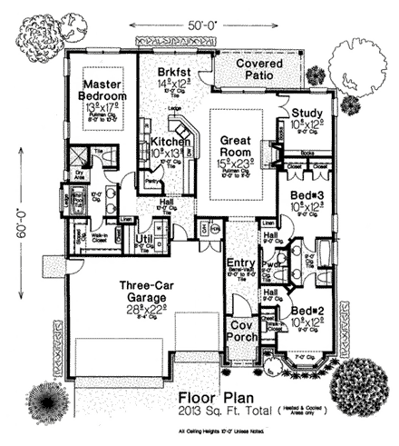 Country, European House Plan 92215 with 3 Beds, 3 Baths, 3 Car Garage First Level Plan