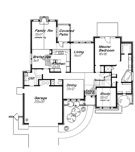European, French Country House Plan 92261 with 4 Beds, 4 Baths, 2 Car Garage First Level Plan