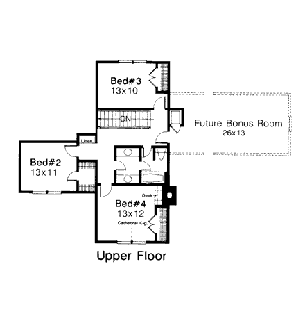 Country House Plan 92278 with 4 Beds, 3 Baths, 2 Car Garage Second Level Plan