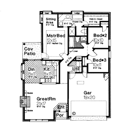 Traditional House Plan 92281 with 3 Beds, 2 Baths, 2 Car Garage First Level Plan