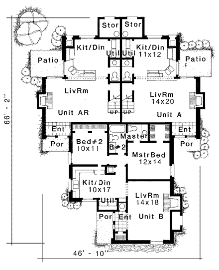 Country Multi-Family Plan 92292 with 6 Beds, 6 Baths First Level Plan
