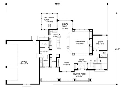 House Plan 92309 with 4 Beds, 4 Baths, 3 Car Garage First Level Plan