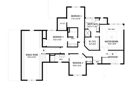 House Plan 92309 with 4 Beds, 4 Baths, 3 Car Garage Level Two