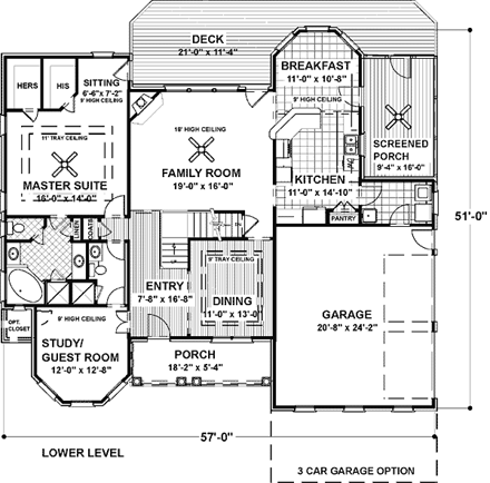 Traditional House Plan 92317 with 4 Beds, 3 Baths, 2 Car Garage First Level Plan