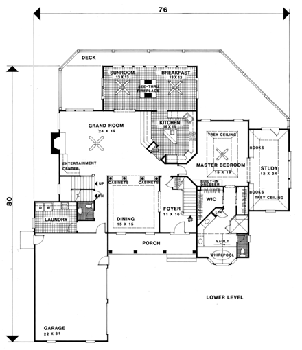 Traditional, Tudor House Plan 92345 with 4 Beds, 5 Baths, 2 Car Garage First Level Plan