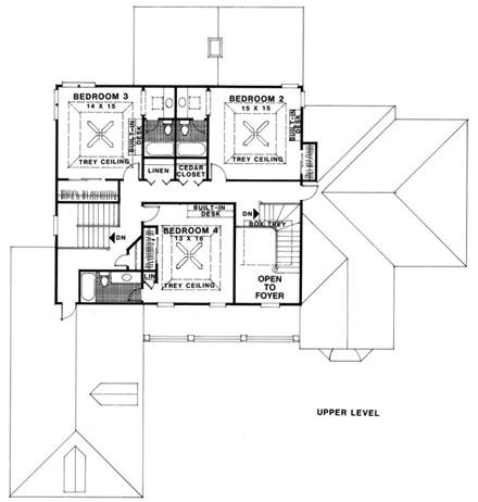 Traditional, Tudor House Plan 92345 with 4 Beds, 5 Baths, 2 Car Garage Second Level Plan