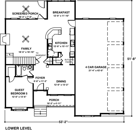 Traditional House Plan 92348 with 5 Beds, 5 Baths, 4 Car Garage First Level Plan