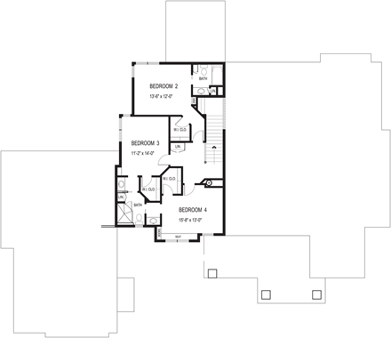 Craftsman House Plan 92351 with 5 Beds, 4 Baths, 3 Car Garage Second Level Plan
