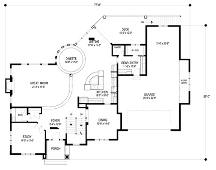 House Plan 92352 with 4 Beds, 5 Baths, 3 Car Garage First Level Plan