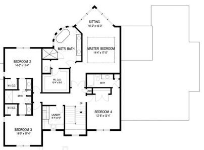 House Plan 92352 with 4 Beds, 5 Baths, 3 Car Garage Second Level Plan